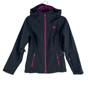 The North Face Womens HyVent Hooded Shell Jacket XS Black Pink Full Zip